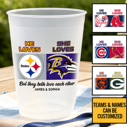 He Loves She Loves Custom Plastic Frosted Cup - 1 Side Print