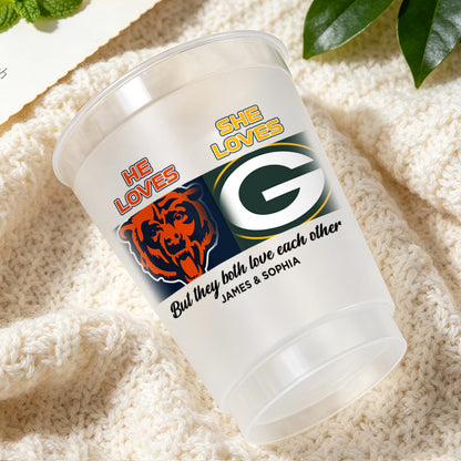 He Loves She Loves Custom Plastic Frosted Cup - 1 Side Print