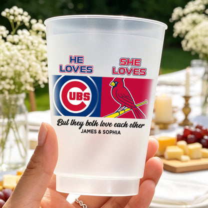 He Loves She Loves Custom Plastic Frosted Cup - 1 Side Print
