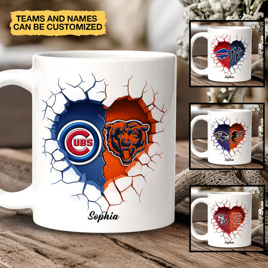 Two Teams Heart Mug - Customized Ceramic Mugs - Two-Sided Printing (clt)