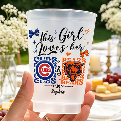 This Girl Loves Her Teams Custom Plastic Frosted Cup - 1 Side Print