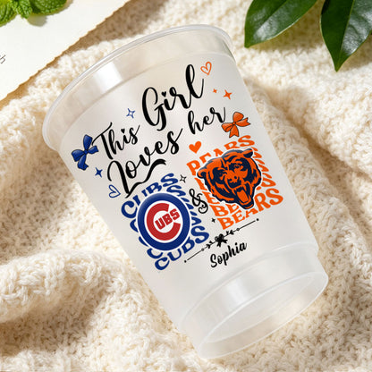 This Girl Loves Her Teams Custom Plastic Frosted Cup - 1 Side Print