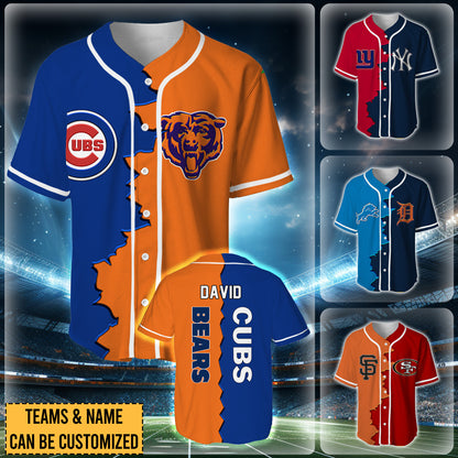 Teams Split Baseball Jersey - Customized Jersey