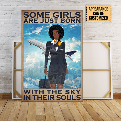 Personalized Flight Attendant Some Girls Are Just Born With The Sky In Their Souls Poster & Canvas