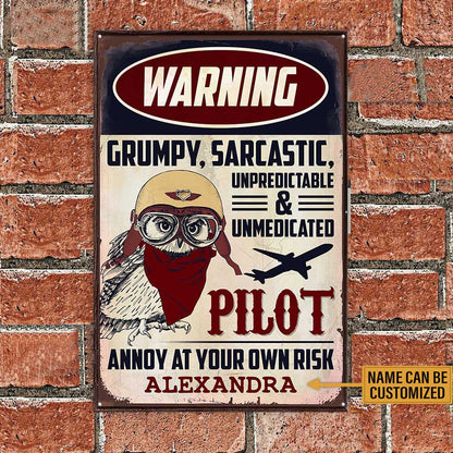 Personalized  Pilot Warning Metal Sign