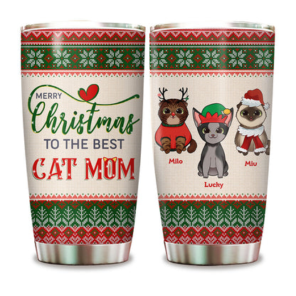 Merry Christmas To The Best Cat Mom - Personalized Tumbler