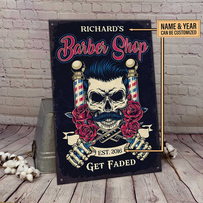Personalized Barber Shop Get Faded Metal Sign