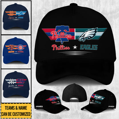 Two Teams Split Wing Stripes Classic Cap - Customized Team Classic Cap