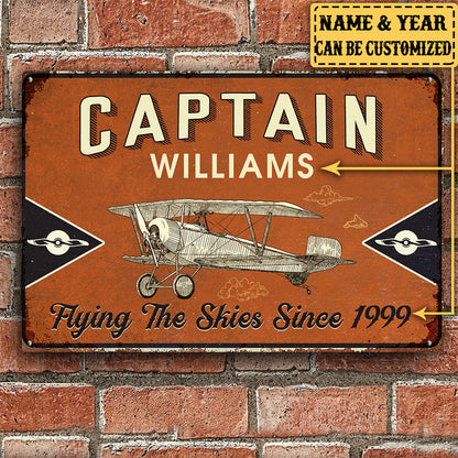 Personalized Pilot Captain Fly The Skies Metal Sign
