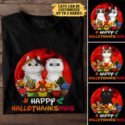 Personalized Happy Hallothanksmas Cat Shirt