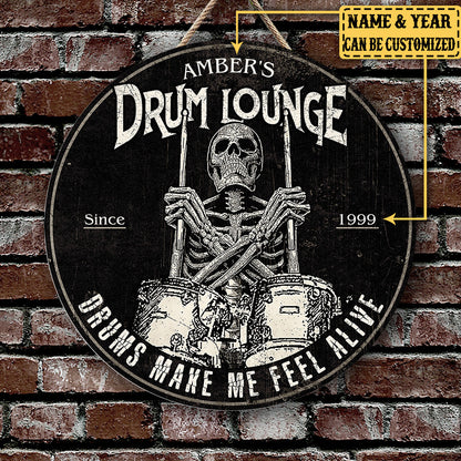 Personalized Drum Lounge Wood Round Sign
