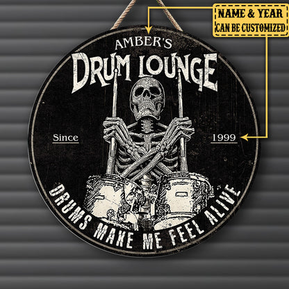 Personalized Drum Lounge Wood Round Sign