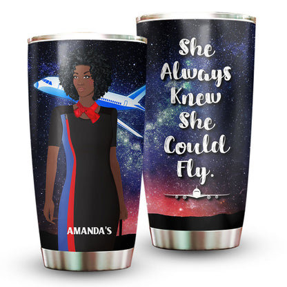 Personalized She Always Knew She Could Fly Flight Attendant Tumbler