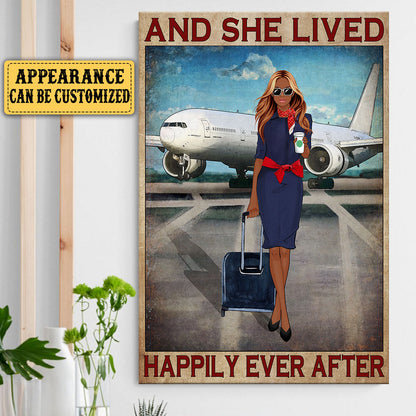 Personalized Flight Attendant And She Lived Happily Ever After Poster & Canvas
