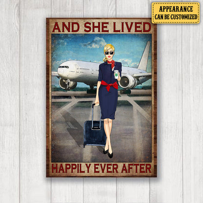 Personalized Flight Attendant And She Lived Happily Ever After Poster & Canvas