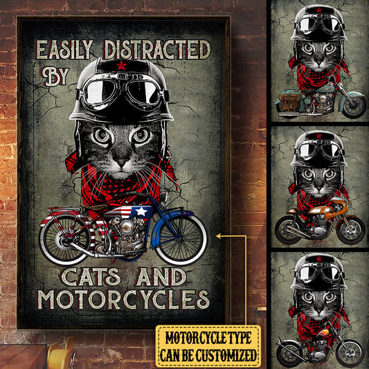 Personalized Easily Distracted By Cats And Motorcycles Poster & Canvas