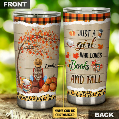 Personalized Just A Girl Who Loves Books And Fall Tumbler