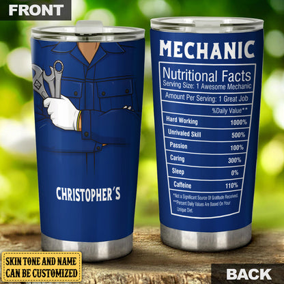 Personalized Mechanic Nutritional Facts Tumbler
