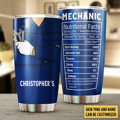 Personalized Mechanic Nutritional Facts Tumbler