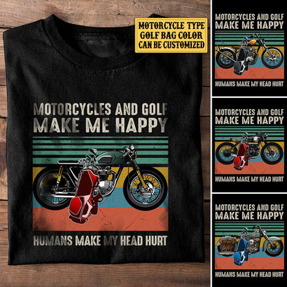 Personalized Motorcycles And Golf Make Me Happy Vintage Shirt