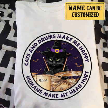 Personalized Cats And Drums Make Me Happy Shirt